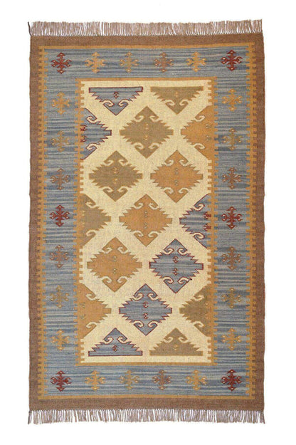 alfombra kilim azul, lana y yute, alfombras y kilims, hechos a mano, India, Azul y natural