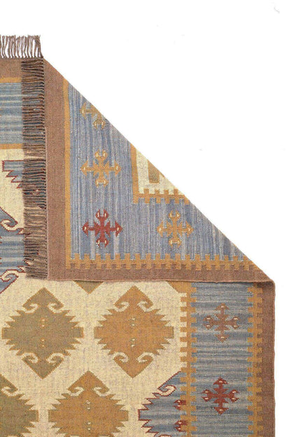 alfombra kilim azul, lana y yute, alfombras y kilims, hechos a mano, India, Azul y natural