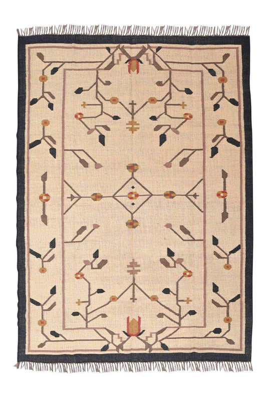 Alfombra Salon Kilim Grande, diseño étnico, moderno, tradicional, hecha a mano de Lana y Yute - 240x300