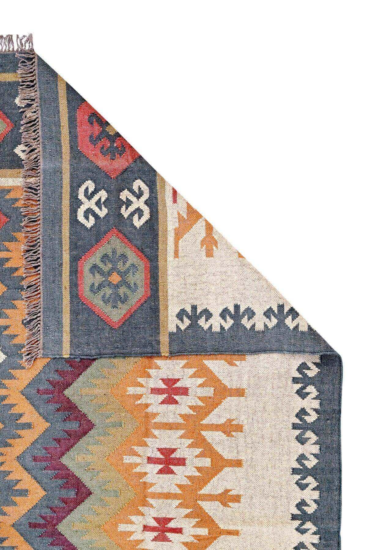 Alfombra Kilim Grande, diseño étnico, moderno, multicolor, tradicional,  Natural, hecha a mano de Lana y Yute - 240x300