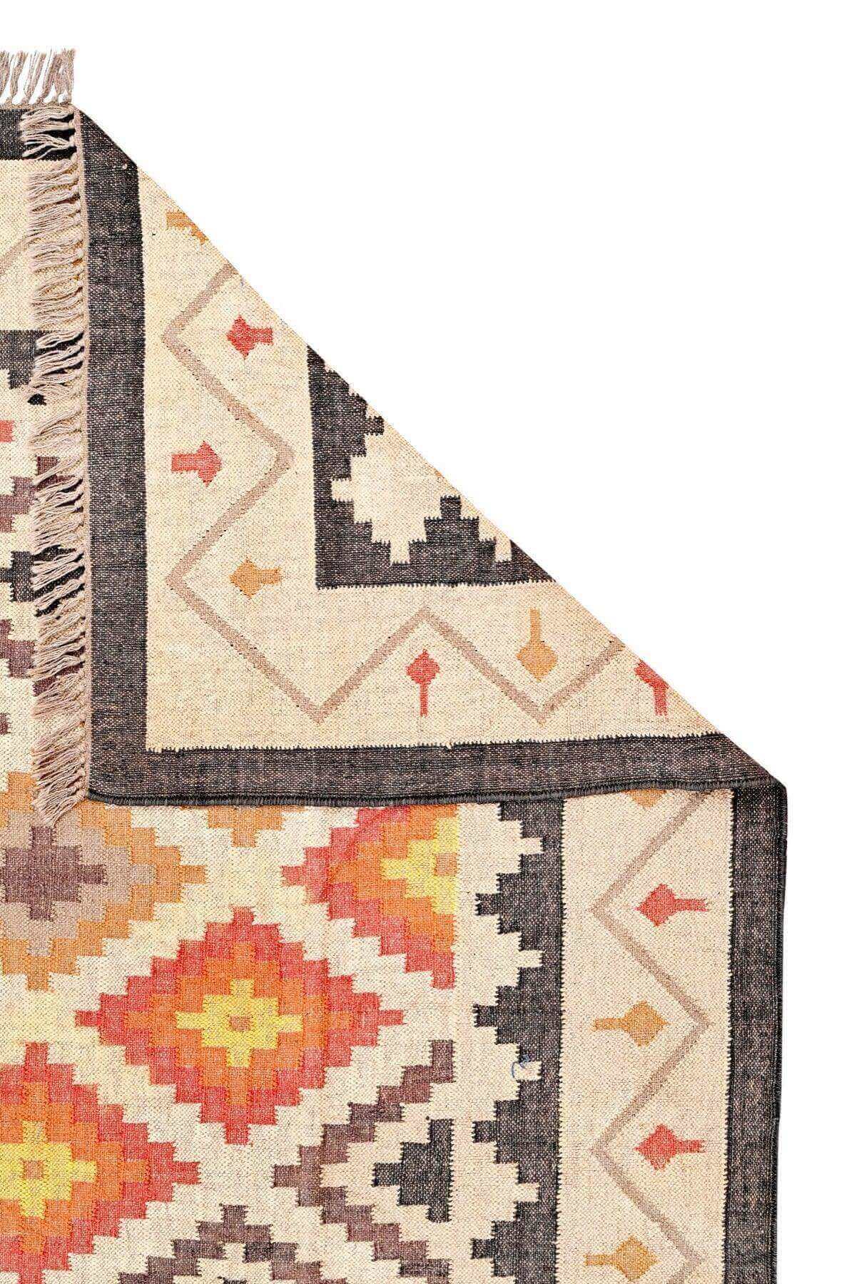 Alfombra Salon Kilim Grande, diseño étnico, moderno, tradicional, hecha a mano de Lana y Yute - 240x300