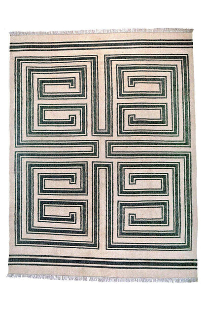 Alfombra de salon Kilim Grande, diseño étnico, moderno, tradicional, hecha a mano de Lana y Yute – 300x360