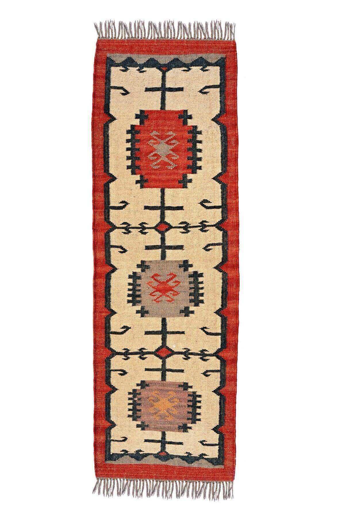 alfombra kilim, de lana y yute, kilim de pasillo hecha a mano en fibras sostenibles. Más de 400 modelos, más de 35 medidas.