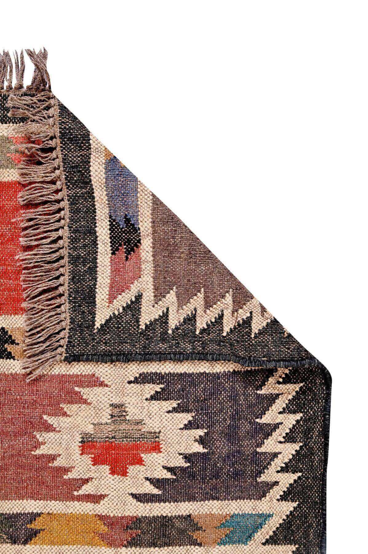 alfombra kilim,  pequeña, multicolor, étnica, reversible, artesanal, India.