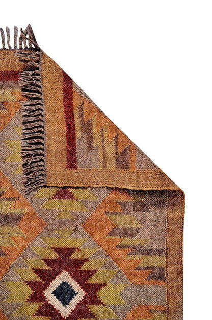 alfombra kilim,  pequeña, multicolor, étnica, reversible, artesanal, India.