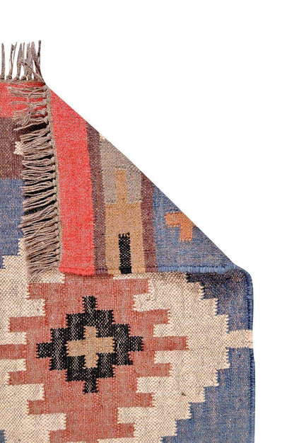 alfombra kilim,  pequeña, multicolor, étnica, reversible, artesanal, India.