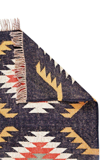 alfombra kilim,  pequeña, multicolor, étnica, reversible, artesanal, India.