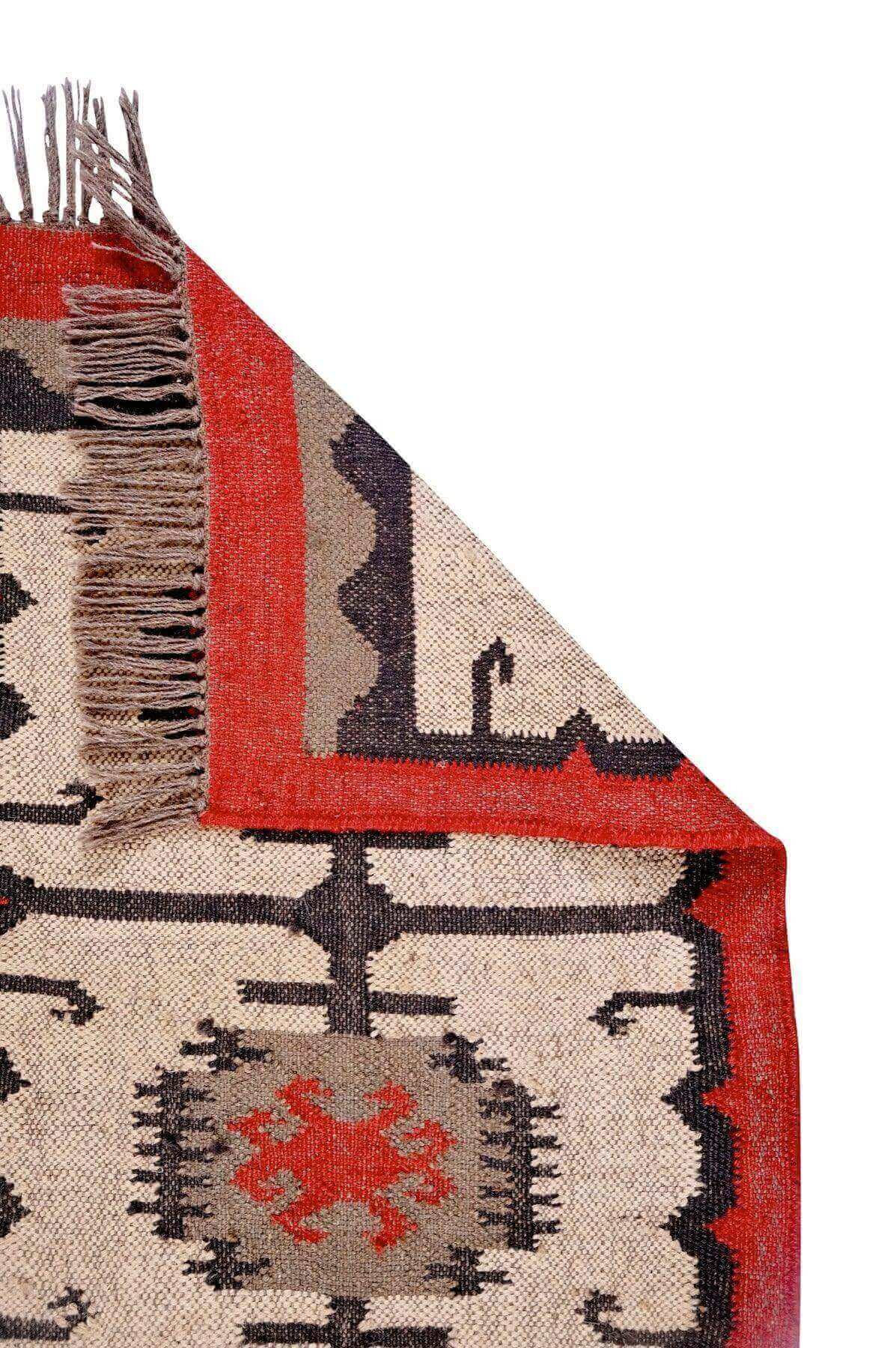 alfombra kilim,  pequeña, multicolor, étnica, reversible, artesanal, India.