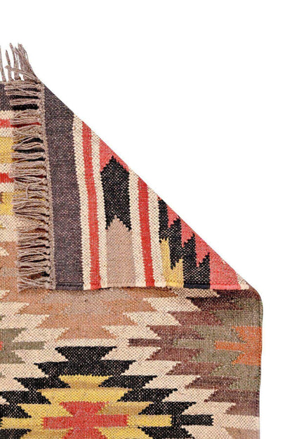 alfombra kilim,  pequeña, multicolor, étnica, reversible, artesanal, India.