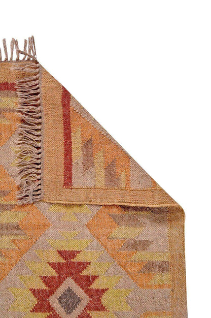 alfombra kilim,  pequeña, multicolor, étnica, reversible, artesanal, India.