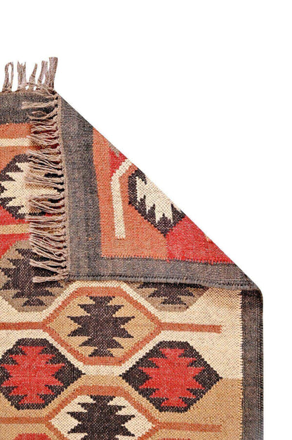 alfombra kilim,  pequeña, multicolor, étnica, reversible, artesanal, India.