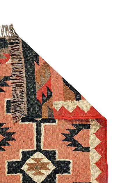 alfombra kilim,  pequeña, multicolor, étnica, reversible, artesanal, India.