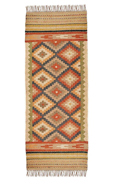 alfombra kilim, de lana y yute, kilim de pasillo hecha a mano en fibras sostenibles. Más de 400 modelos, más de 35 medidas.