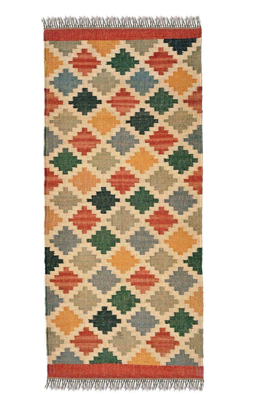 alfombra kilim, de lana y yute, kilim de pasillo hecha a mano en fibras sostenibles. Más de 400 modelos, más de 35 medidas.