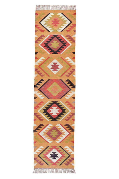 Alfombra Kilim de pasillo, tres metros, pasillero, étnica, moderno, tradicional, multicolor, moderna, hecha a mano de Lana y Yute - 75x300 cm - Origen India -Tintes Naturales- Fibras Sostenibles