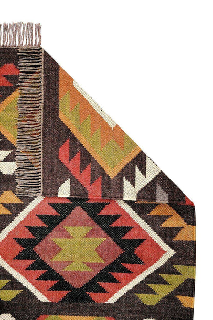 Alfombra Kilim de pasillo, tres metros, pasillero, étnica, moderno, tradicional, multicolor, moderna, hecha a mano de Lana y Yute - 75x300 cm - Origen India -Tintes Naturales- Fibras Sostenibles