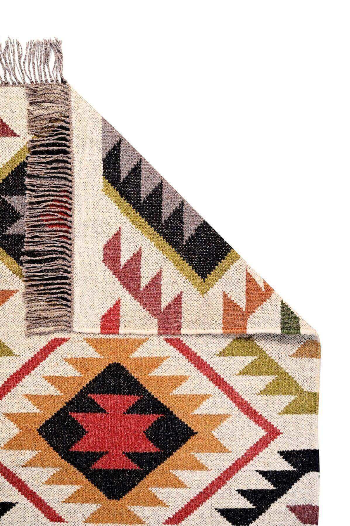 Alfombra Kilim de pasillo, tres metros, pasillero, étnica, moderno, tradicional, multicolor, moderna, hecha a mano de Lana y Yute - 75x300 cm - Origen India -Tintes Naturales- Fibras Sostenibles