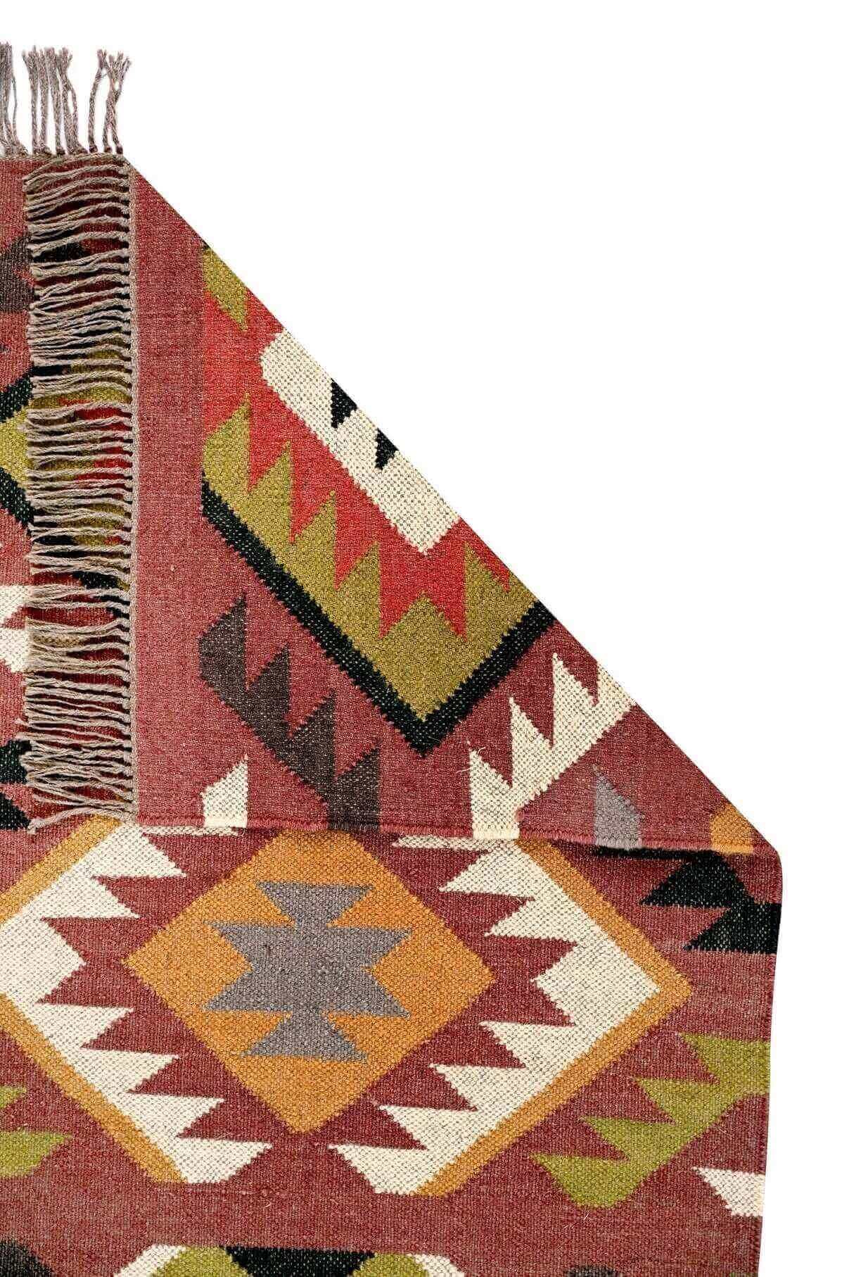 Alfombra Kilim de pasillo, tres metros, pasillero, étnica, moderno, tradicional, multicolor, moderna, hecha a mano de Lana y Yute - 75x300 cm - Origen India -Tintes Naturales- Fibras Sostenibles